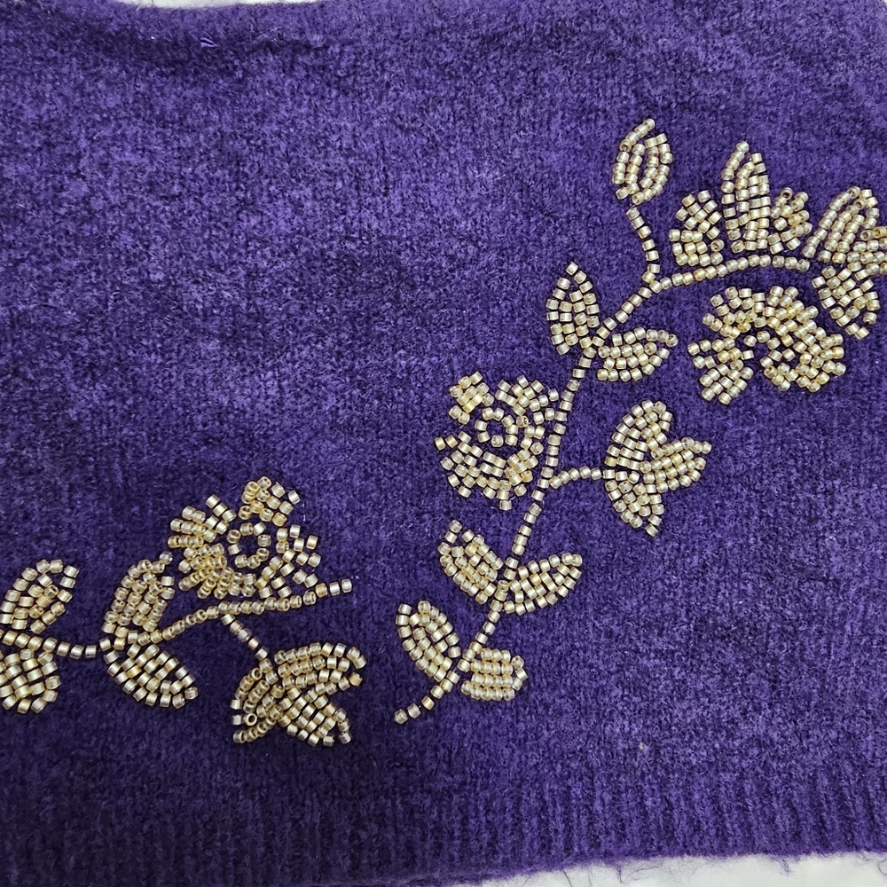 🌞NWOT ZARA BEADED KNIT CROP TOP PURPLE WOOL BLEND BLOGGERS FAV SMALL - Picture 11 of 13
